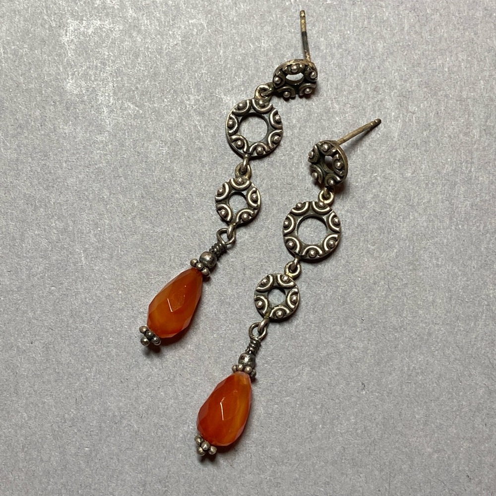 Vintage Joan Rivers Sterling Silver Circle carnelian orange gemstone earrings